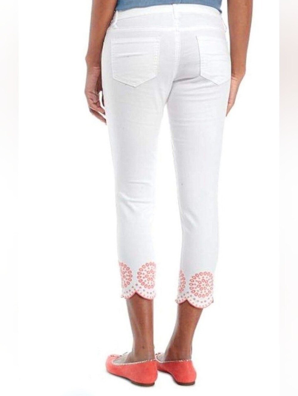 New Crown & Ivy Scalloped Lace Stretch Fit White Wash Denim Jeans Women's 12 Reg